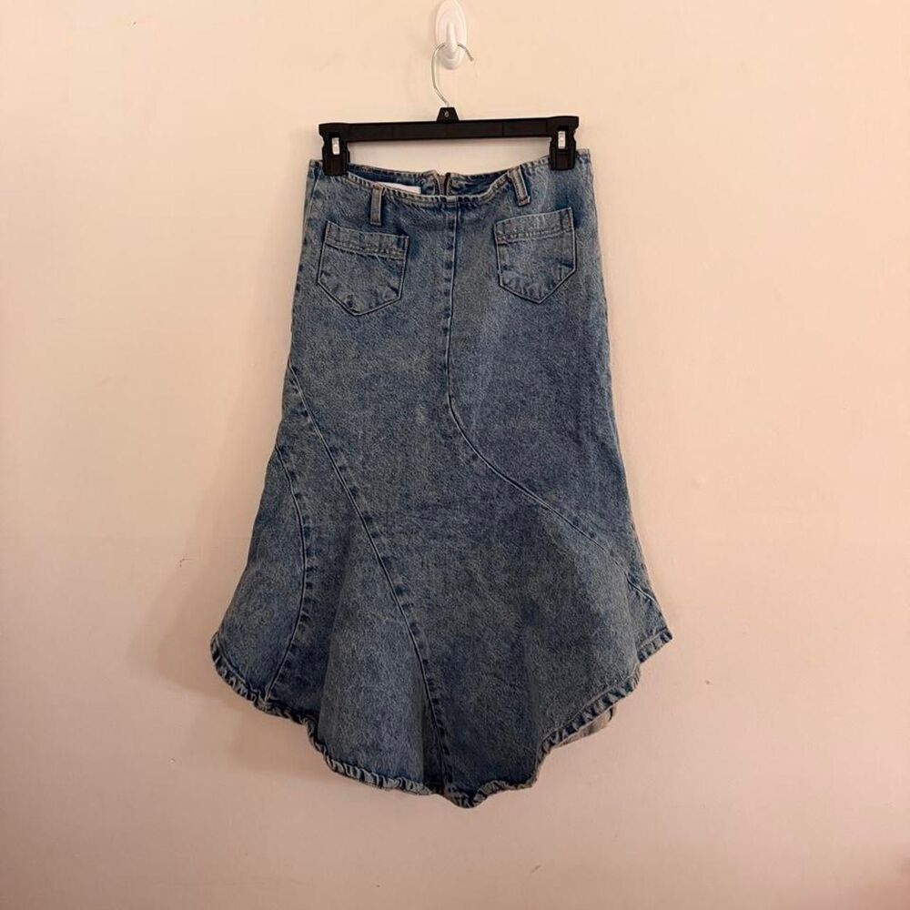 EURO Boho Designer Gimaguas Diana Denim Spiral Skirt Size 28W